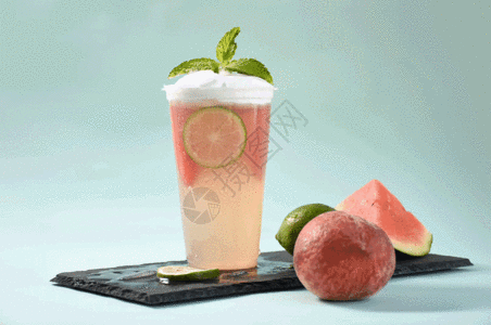 冰果汁柠檬西瓜芭乐盖奶gif高清图片