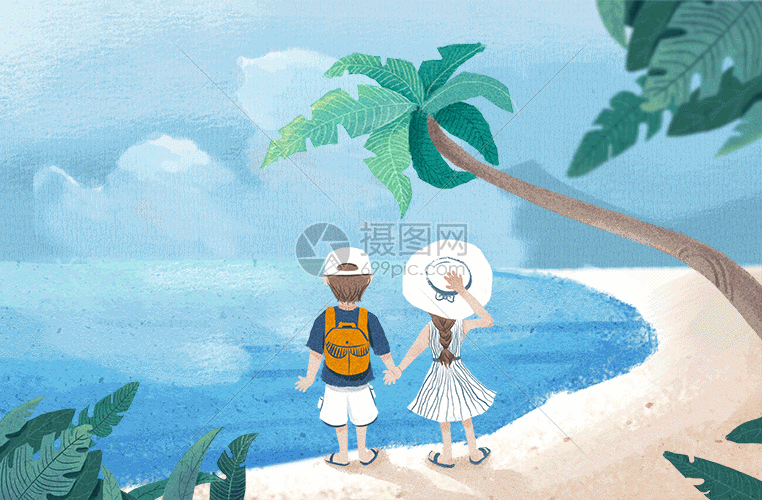 海边旅行插画gif动图图片-正版gif素材401335511-摄图网