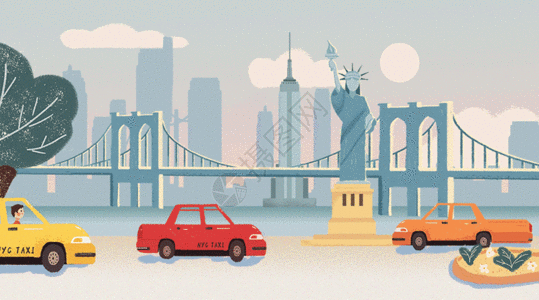 让插画带你去旅行 美国纽约gif图片