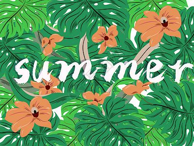 summer夏天植物花卉背景矢量扁平插画图片