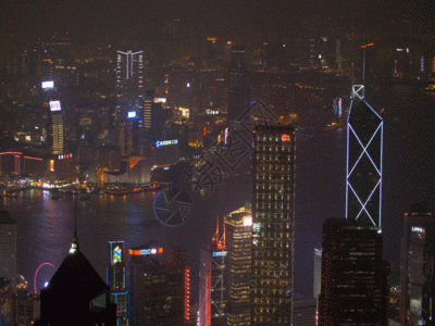 俯视香港城市夜景维多利亚港GIF图片