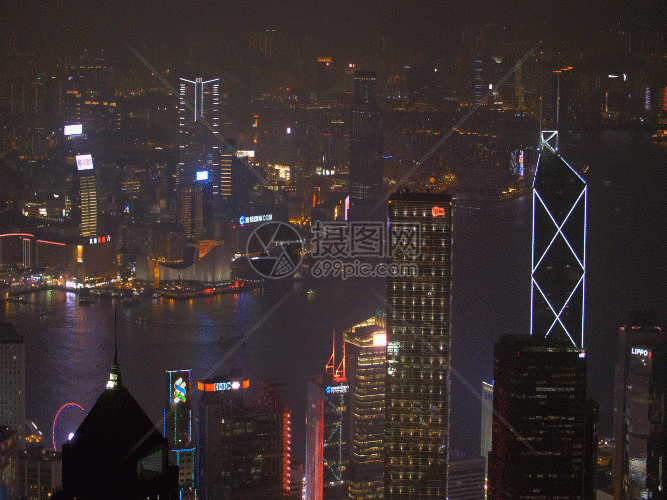 俯视香港城市夜景维多利亚港gif动图图片-正版gif素材401347002-摄
