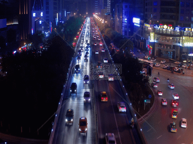 都市夜景车流4k航拍gif动图图片-正版gif素材401348918-摄图网
