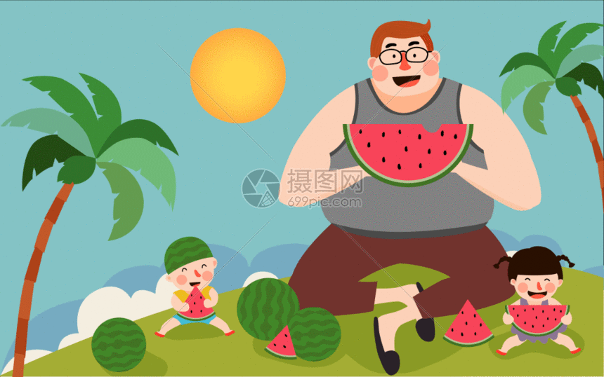 夏天父亲节剪纸风gif动图动图图片-正版gif素材401354498-摄图网