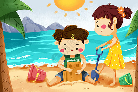 儿童节海边玩耍女孩高清图片