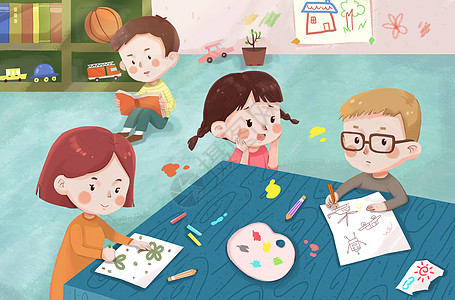 幼儿园吃饭儿童教育美术课插画