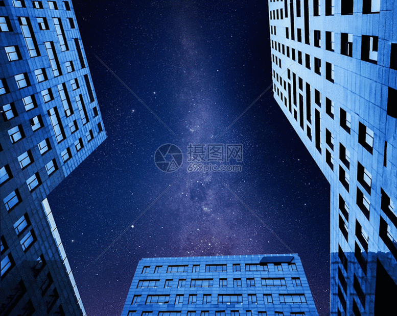 星空下的高楼大厦gif图片