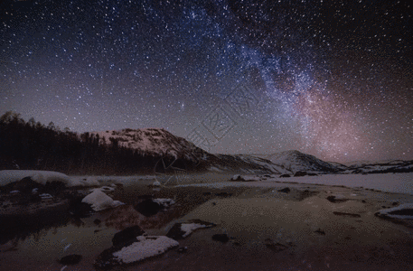 大片雪花素材喀纳斯夜空星空银河gif高清图片