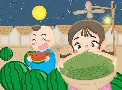 吃西瓜喝绿豆汤图片