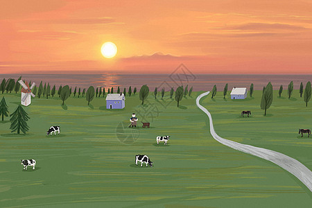 草原牧场插画图片