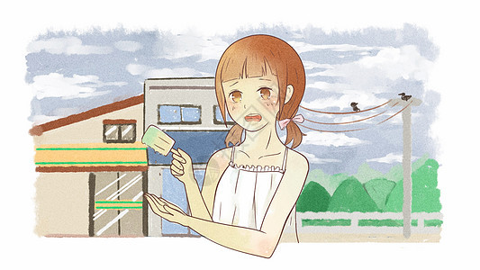 夏日暑假商店门前吃雪糕的少女图片