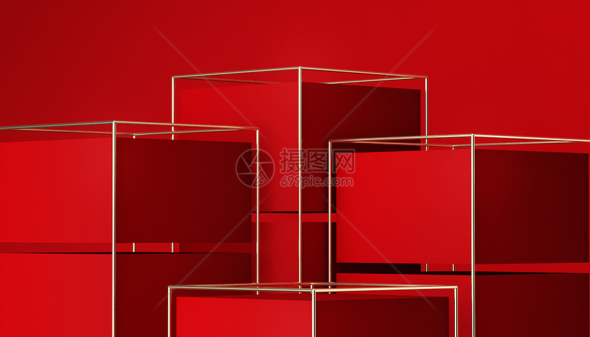 C4D红色展台背景图片