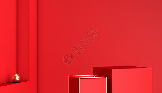 红色化妆品C4D红色展台背景设计图片