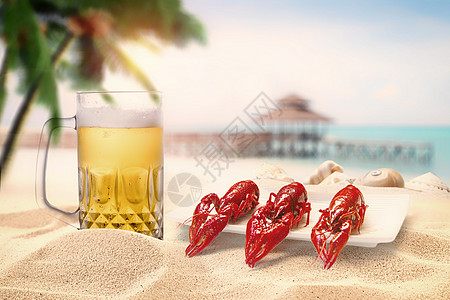龙虾啤酒夏季海边设计图片