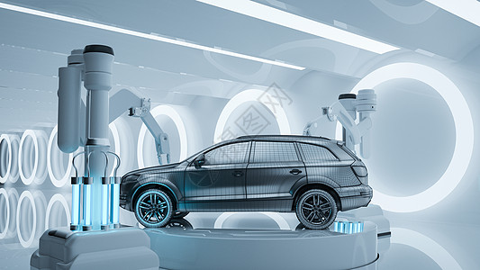 汽车模型3d汽车生产线场景设计图片