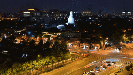 夜晚建筑北京妙应寺白塔之夜晚延时摄影GIF高清图片