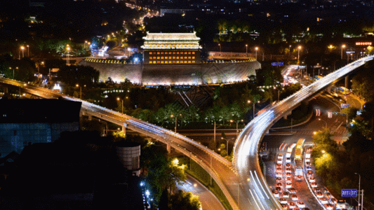 北京德胜门箭楼之夜景延时摄影GIF图片