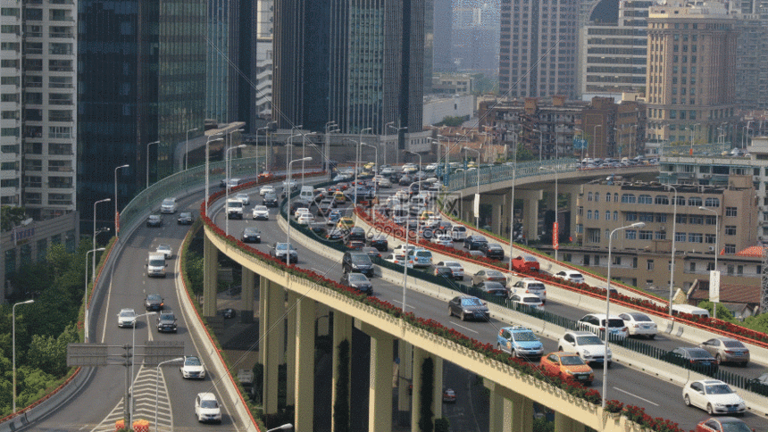 上海拥堵的城市交通实拍gif