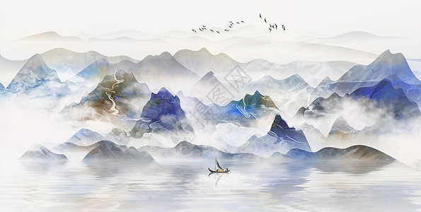 中国风背景墙中国风山水画插画