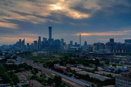 日落后夜景北京国贸延时GIF图片