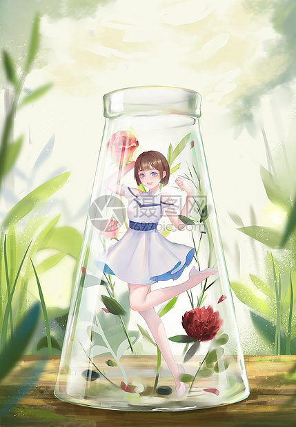 瓶中世界 玫瑰少女的愉悦插画图片下载 正版图片 摄图网 瓶中世界 玫瑰少女的愉悦插画图片下载 正版图片 摄图网