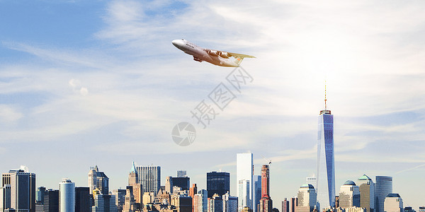 城市上空的飞机图片