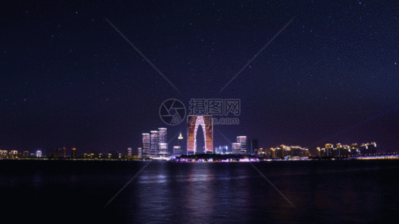 延时东方之门灯光秀GIF图片