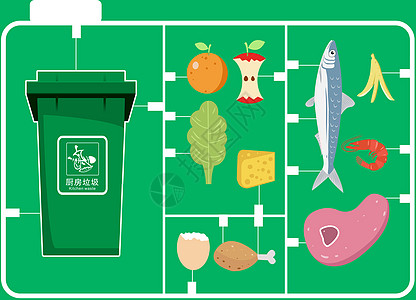 鱼蔬菜垃圾分类插画