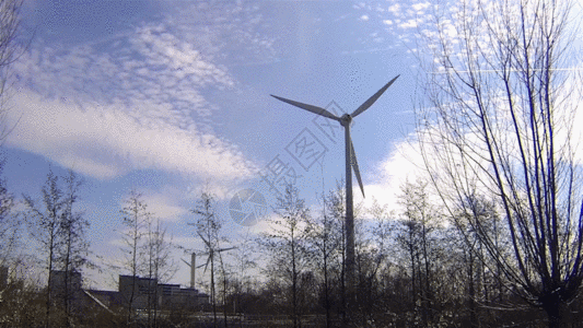 风力发电风车特写GIF高清图片
