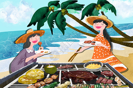 插画  |夏天烧烤撸串卡通手账风插画gifgif  |烧烤美食gif背景  |烧烤