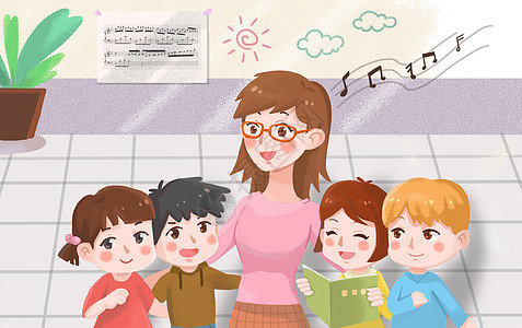 儿童背景学校教育音乐课插画