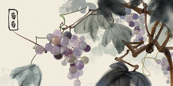 水墨葡萄复古葡萄高清图片