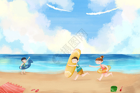 暑期海边游玩原创治愈插画背景图片
