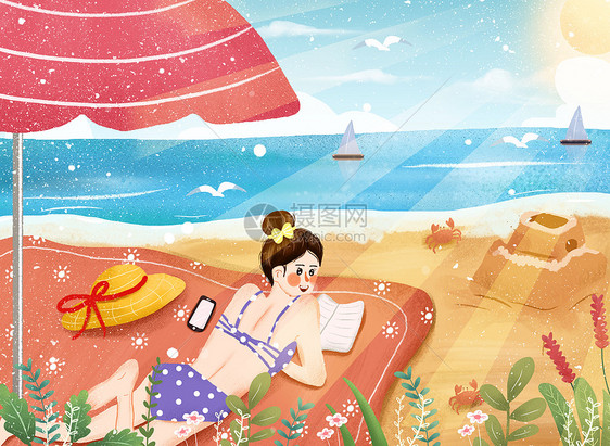 小清新之夏季海边度假插画图片