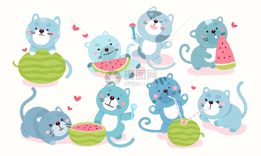 夏日可爱猫咪插画图片下载 正版图片 摄图网
