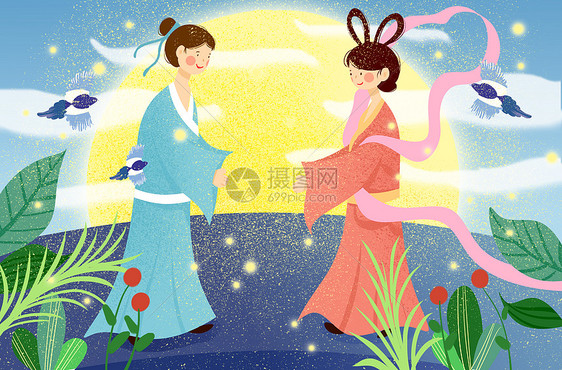 小清新七夕节牛郎织女插画图片