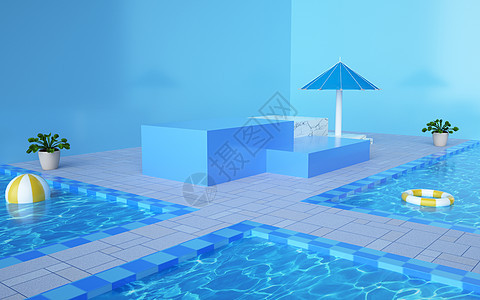 蓝色泳池展台背景图片