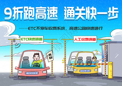 车系统ETC不停车收费系统漫画插画