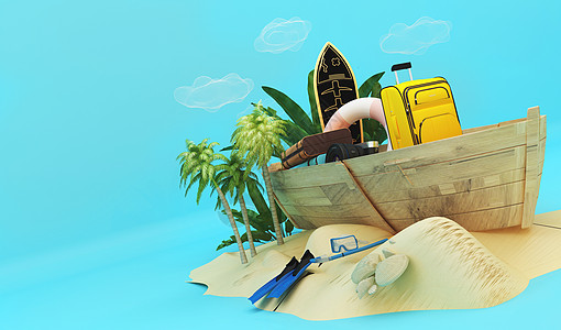 海边船夏日旅行海报背景设计图片