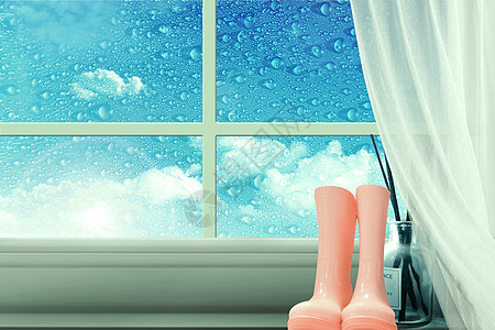 窗台下雨天气预报设计图片