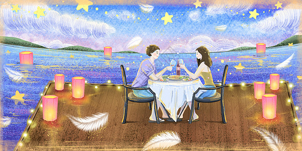 海边度假进餐约会的情侣图片