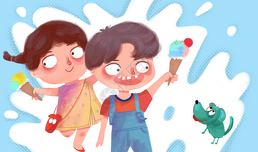 吃零食的小孩夏日的冰淇淋插画