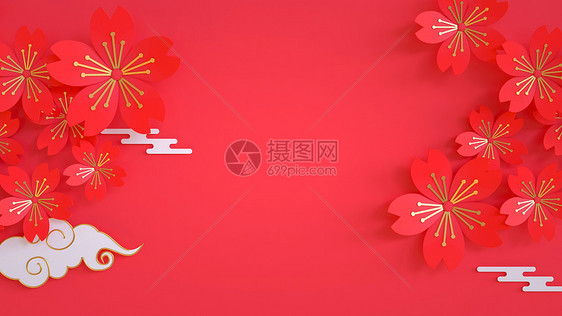 红色中国风花朵背景图片