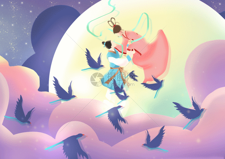 图片标题为七夕情人节牛郎织女相会gif动图,编号:401565071,格式:psd