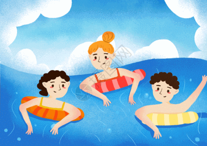 夏天背景素材暑假大暑游泳插画gif高清图片