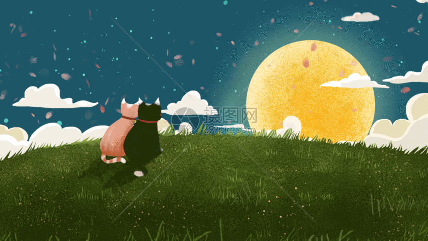 七夕过情人节的猫咪插画gif动图图片-正版gif素材401574653-摄图网