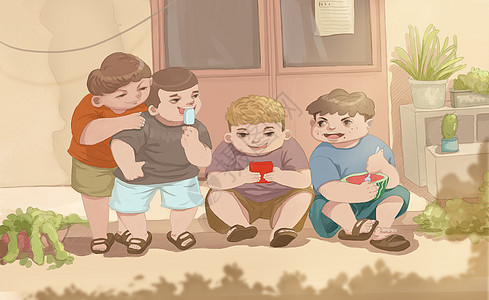 童年暑假吃冰棍小男孩高清图片
