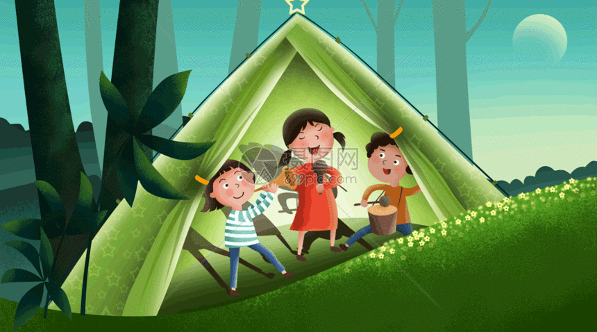 夏日露营gif动图图片-正版gif素材401575125-摄图网