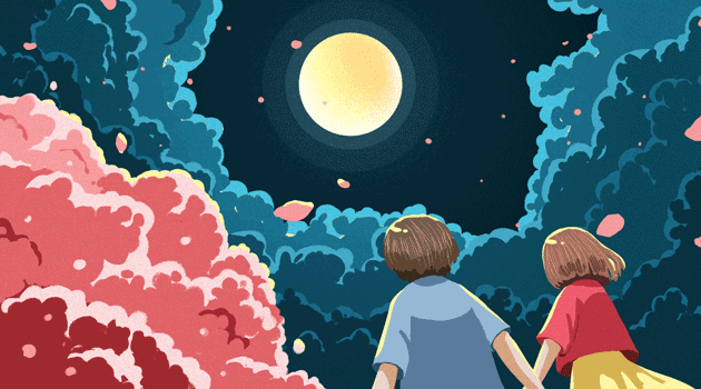 gif动图 插画动图 七夕情侣赏月插画gif.psd,gif