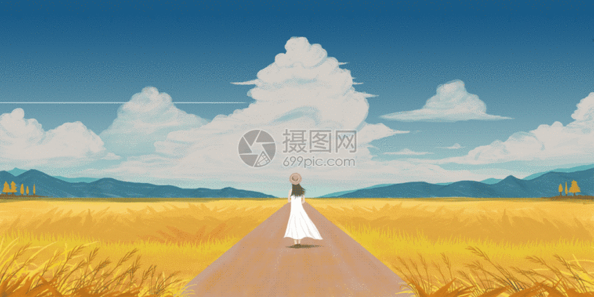 金黄的秋天插画gif动图图片-正版gif素材401582588-摄图网